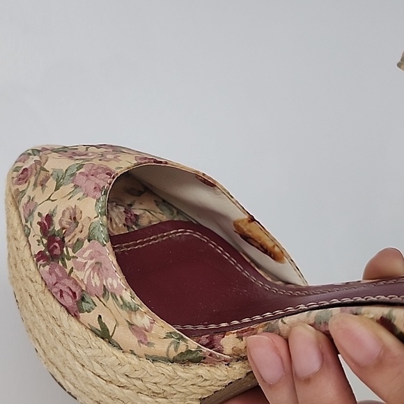 Anne Michelle Pink Viral Platform Peep Toe Wedge High Heels Pumps Cottage Core - Picture 8 of 9